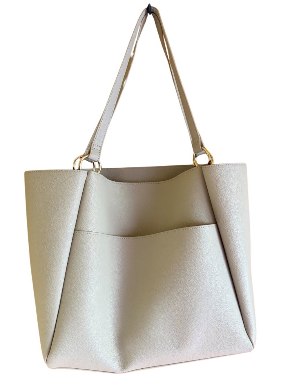 Large Greige Pebbled Tote Bag | Chic Minimalist Shoulder Bag | 13" x 14"